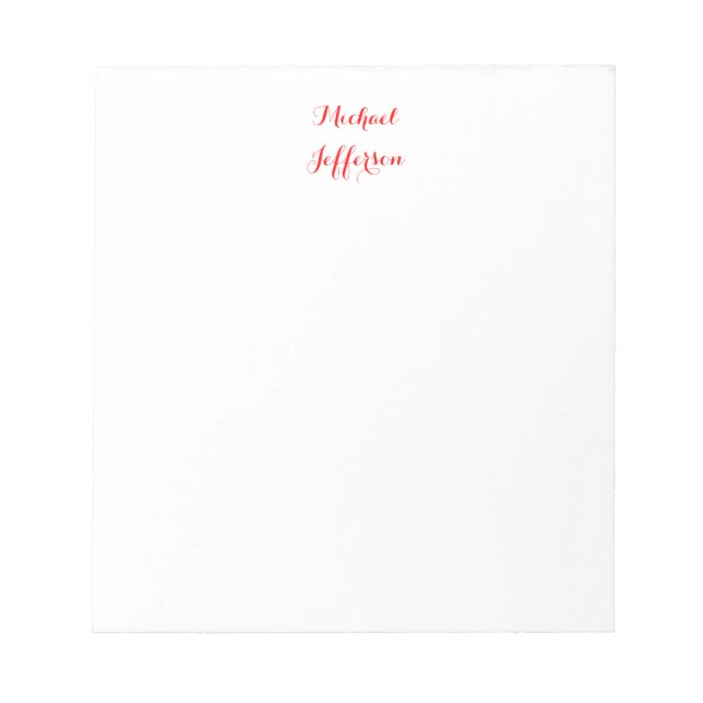 Handwriting Script Elegant Plain Simple Red White Notepad (Front)