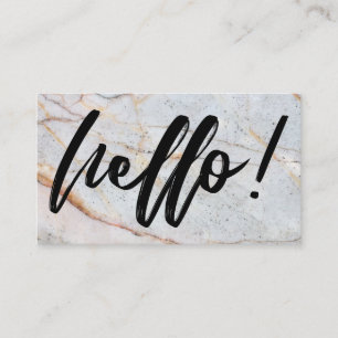Handwriting Script Hello! in Black on Marble Business Card