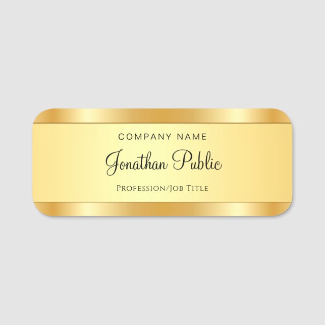 Handwriting Script Modern Template Gold Elegant Name Tag (Front)