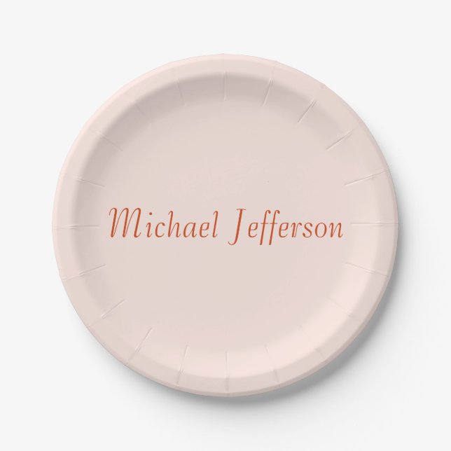 Handwriting Script Name Elegant Plain Simple Paper Plate (Front)