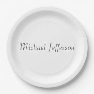 Handwriting Script Name Elegant Plain Simple Paper Plate