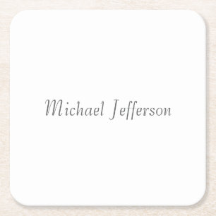 Handwriting Script Name Elegant Plain Simple Square Paper Coaster