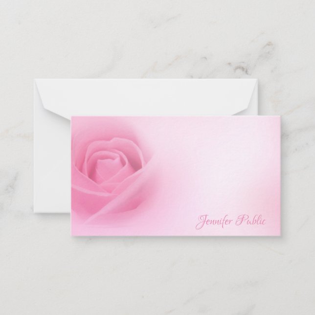 Handwriting Script Name Watercolor Pink Rose Chic Card (Front)
