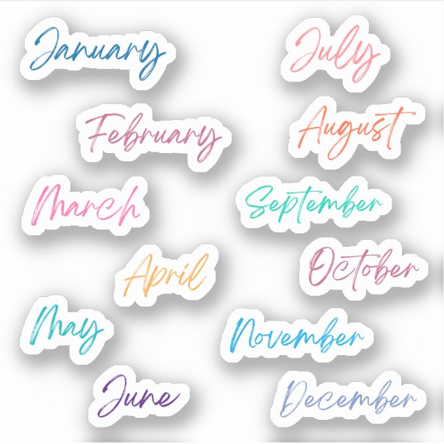 Handwriting Script Rainbow Months of the Year (Front)