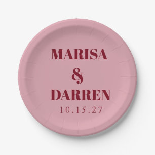Handwriting Script Red Pink Custom Wedding Paper Plate