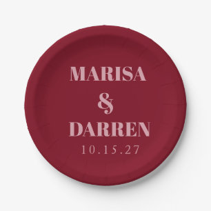 Handwriting Script Red Pink Custom Wedding Paper Plate