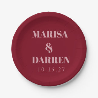 Handwriting Script Red Pink Custom Wedding Paper Plate