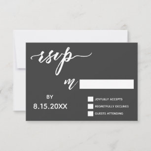 Handwriting Script RSVP in Bold White on Dark Grey Card