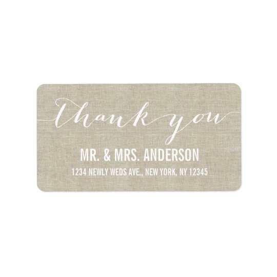 Handwriting Script Wedding Thank You Beige Linen Address Label
