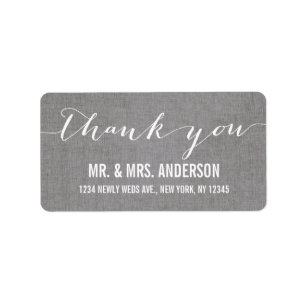 Handwriting Script Wedding Thank You Grey Linen Label