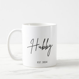 Handwriting Simple Hubby Wifey Wedding Date Couple Coffee Mug