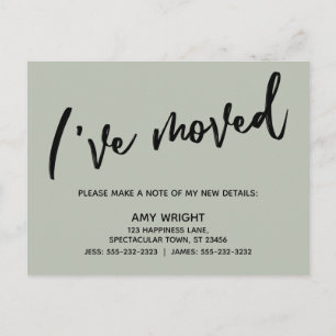 Handwriting Simple I've Moved Typography Sage Postcard
