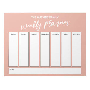 Handwriting, Simple Weekly Planner Coral Pink Notepad