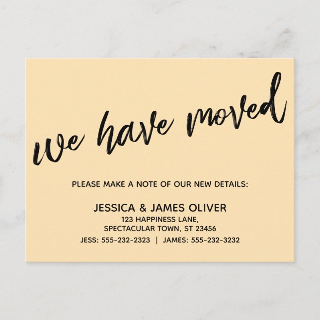 Handwriting Simple We've Moved Typography Peach Postcard (Front)