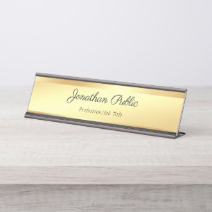 Handwriting Text Elegant Gold Modern Template Desk Name Plate