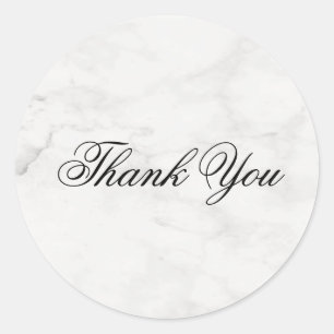 Handwriting Thank You Template Modern Marble Chic Classic Round Sticker