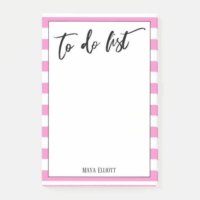 Handwriting To Do List Bright Pink White Stripes Post-it Notes (Front)