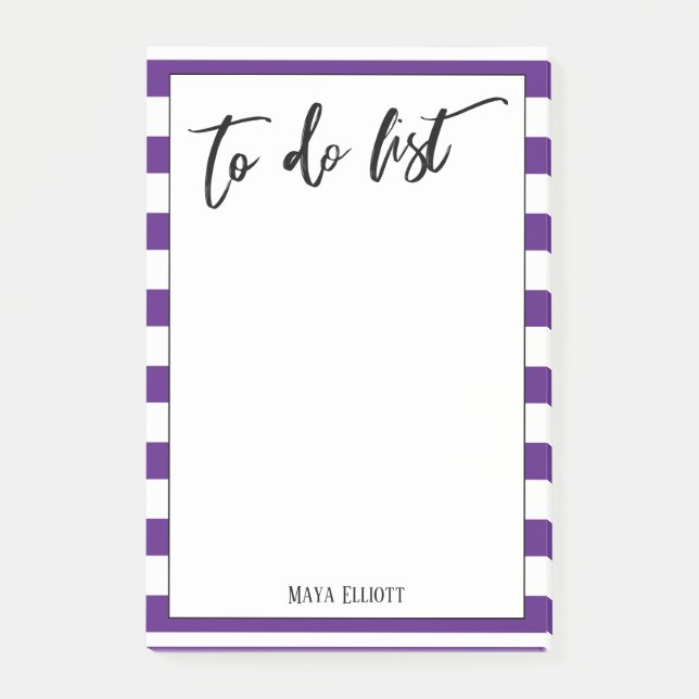 Handwriting To Do List Deep Purple White Stripes Post-it Notes (Front)