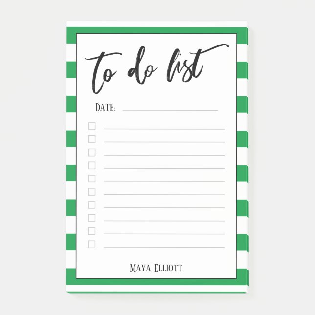 Handwriting To Do List Green Stripes, Lined Post-it Notes (Front)
