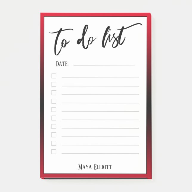 Handwriting To Do List Lined Red Ombre Border Post-it Notes (Front)