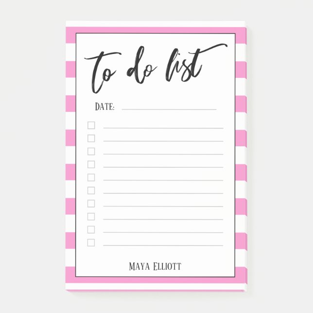 Handwriting To Do List Pink Stripes, Lined Post-it Notes (Front)