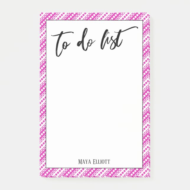 Handwriting To Do List Pink White Retro Pattern Post-it Notes (Front)