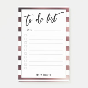 Handwriting To Do List Rose Gold White Stripes Post-it Notes