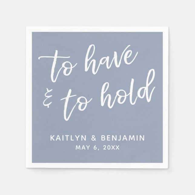 Handwriting To Have & To Hold Dusty Blue Napkin (Front)