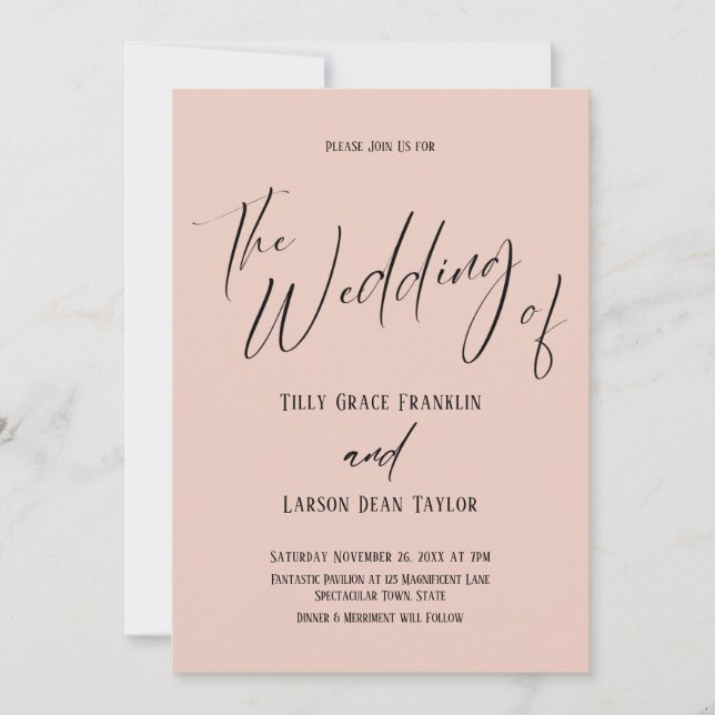 Handwriting Typography Simple The Wedding Of Blush Invitation (Front)