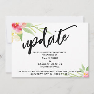 Handwriting "Update" Flowers Postponed Wedding Invitation