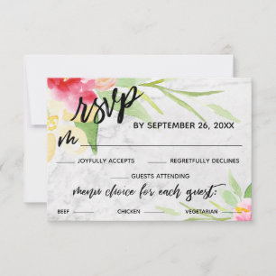 Handwriting Watercolor Flowers Marble Menu Choice