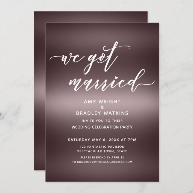 Handwriting We Got Married Over Rose Gold Invitation (Front/Back)