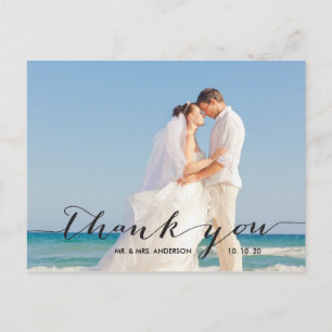 Handwriting Wedding Photo Thank You Postcard
