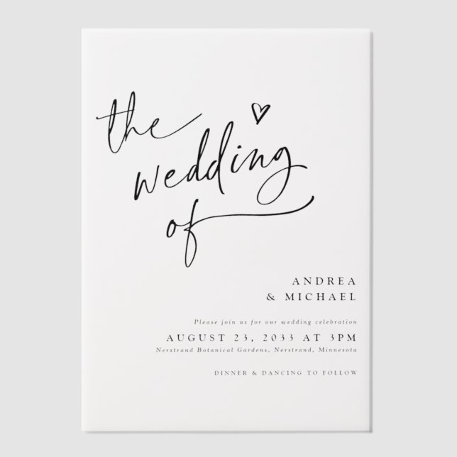 Handwriting with Heart Modern Wedding Vellum Invitations (Front)