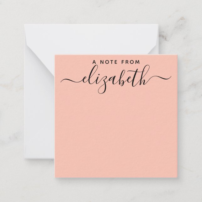 Handwritten A Note From Script Name Coral Pink Card (Front)