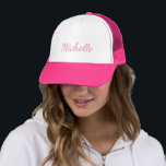 Handwritten Add Your Name Pink Girls Cute Trucker Hat<br><div class="desc">Personalised Initial Letter Name For Him For Her Template Elegant Trendy Pink And White Trucker Hat.</div>
