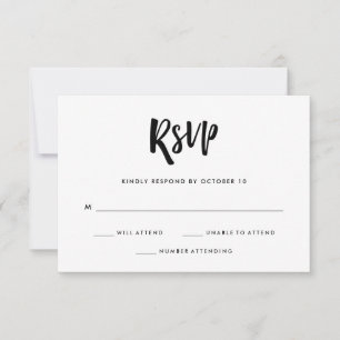 Handwritten and Modern   Black and White Wedding RSVP Card