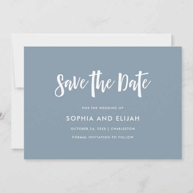 Handwritten and Modern | Dusty Blue with Photo Save The Date (Front)