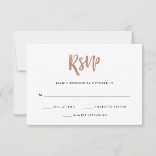 Handwritten and Modern Faux Rose Gold Wedding RSVP Card