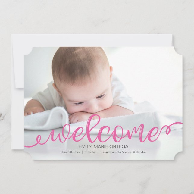 Handwritten Baby Birth Photo Announcement Card (Front)
