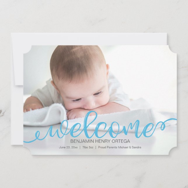 Handwritten Baby Birth Photo Announcement Card (Front)
