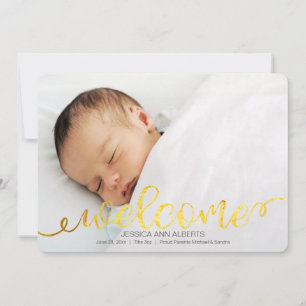 Handwritten Baby Birth Photo Announcement Card