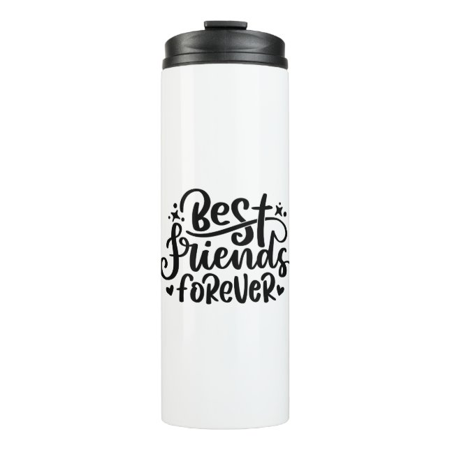 Handwritten Best Friends Forever Modern 2-Photo Thermal Tumbler (Front)