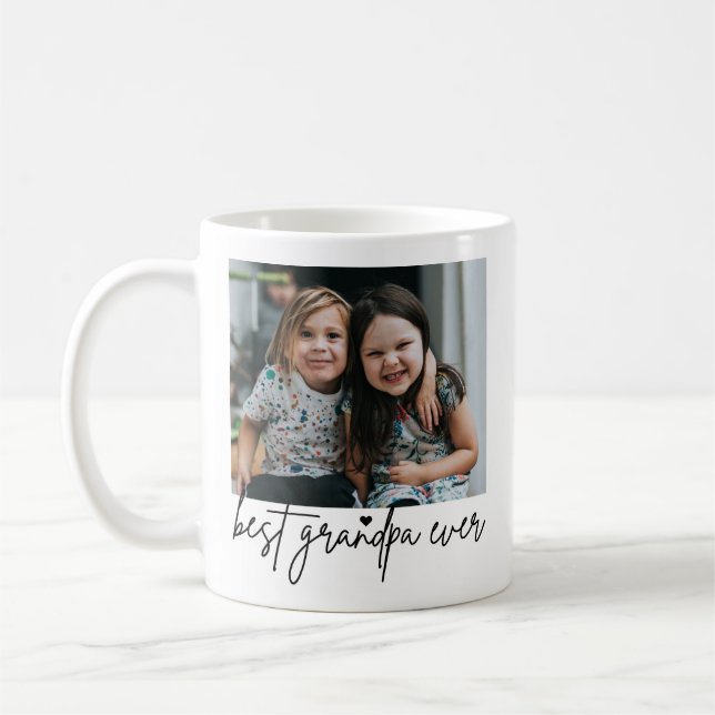 Handwritten Best Grandpa Ever Modern 2-Photo Coffee Mug (Left)