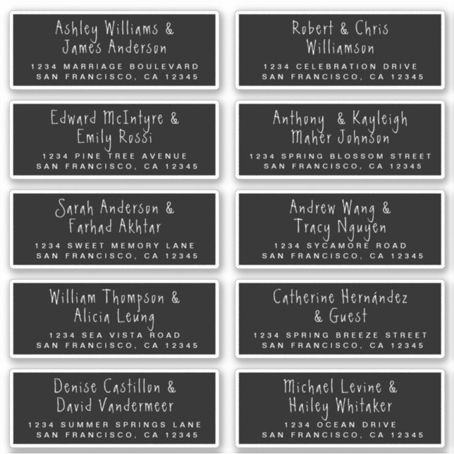 Handwritten Black Wedding Guest Address Labels (Front)