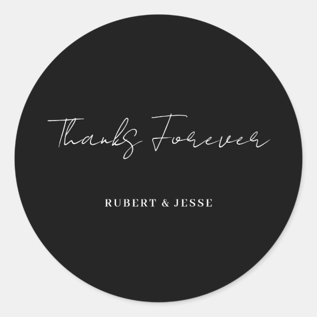 Handwritten Black Wedding Thank You Sticker (Front)