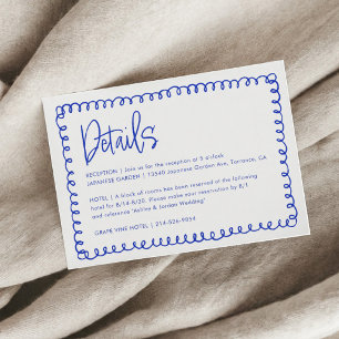 Handwritten Blue French Retro Wedding Details Enclosure Card