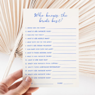 Handwritten Blue Who knows the bride best Card