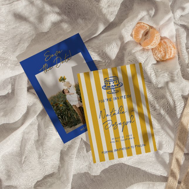 Handwritten Blue Yellow Italian Photo Wedding Save The Date (Creator Uploaded)