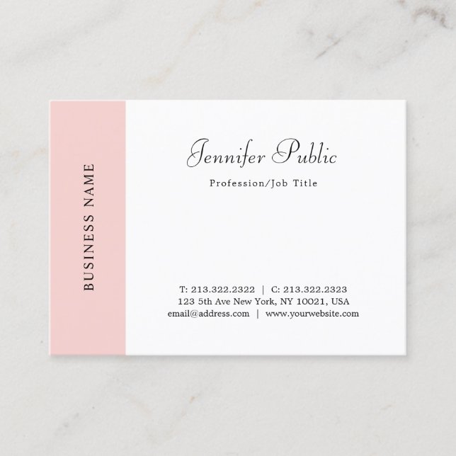 Handwritten Blush Pink White Modern Simple Elegant Business Card (Front)